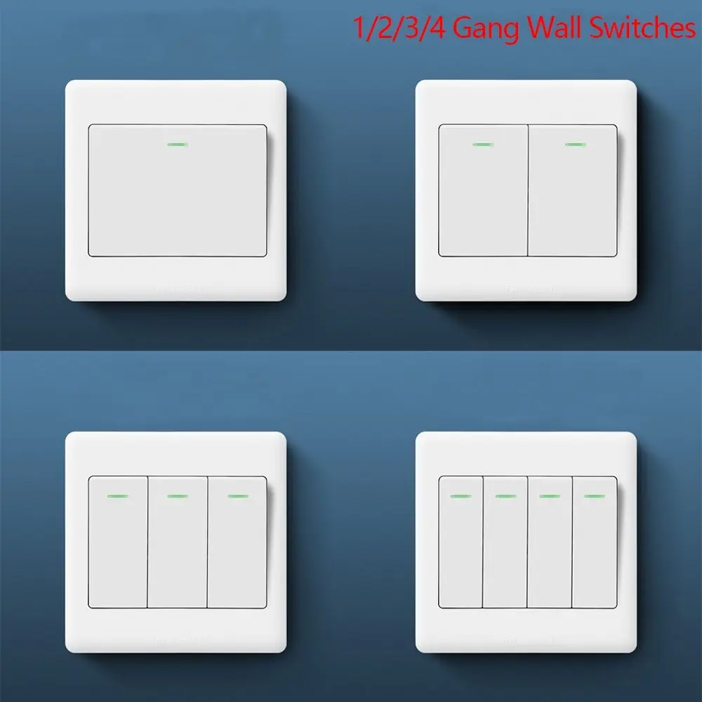 High Quality 1Way Button Wall Switches with Fluorescent Indicator Light Home Accessories 1/2/3/4 Gang Durable On/Off Push Button