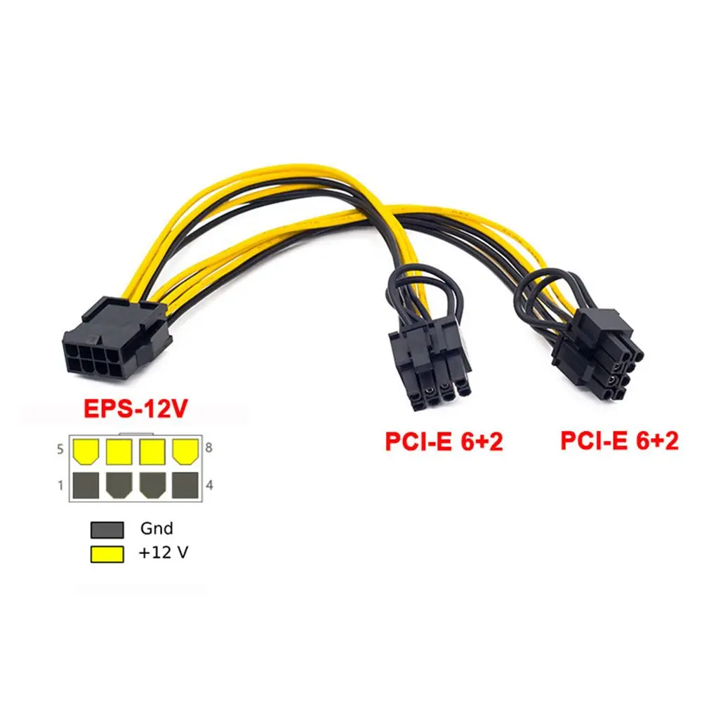 อะแดปเตอร์สายไฟเมนบอร์ด PCI-E 8Pin to Dual 6 + 2pin กราฟิกการ์ด GPU Splitter สาย 8Pin to Dual 8Pin