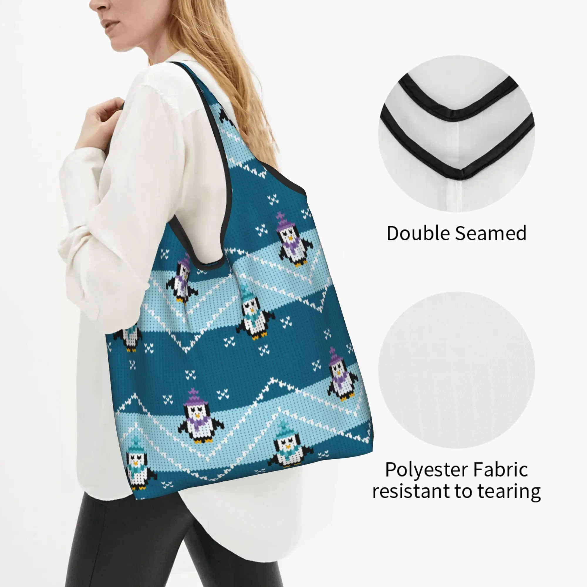 Cute Penguin Aquatic Seabirds  Shopping Tote Bag Portable Cute  Animal Grocery Shopper Shoulder Bag