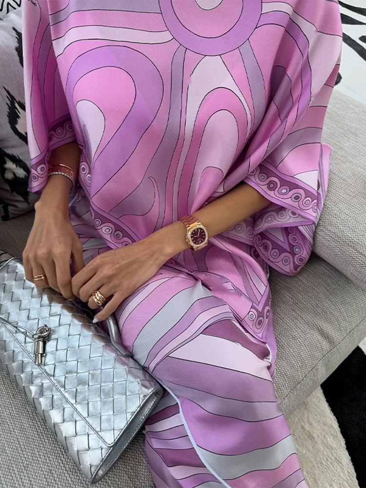 Loose Printed Shirt Skirt Suits Women Beach Irregular Full Sleeve Top Female Sets 2026 High Waisted Long Skirt Ladies Outfits view 2