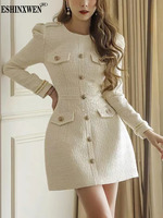 Eshin Round Collar Single Breasted Long Sleeve Mini Dresses For Women 2024 Autumn Fashion Female New Dress TH8397