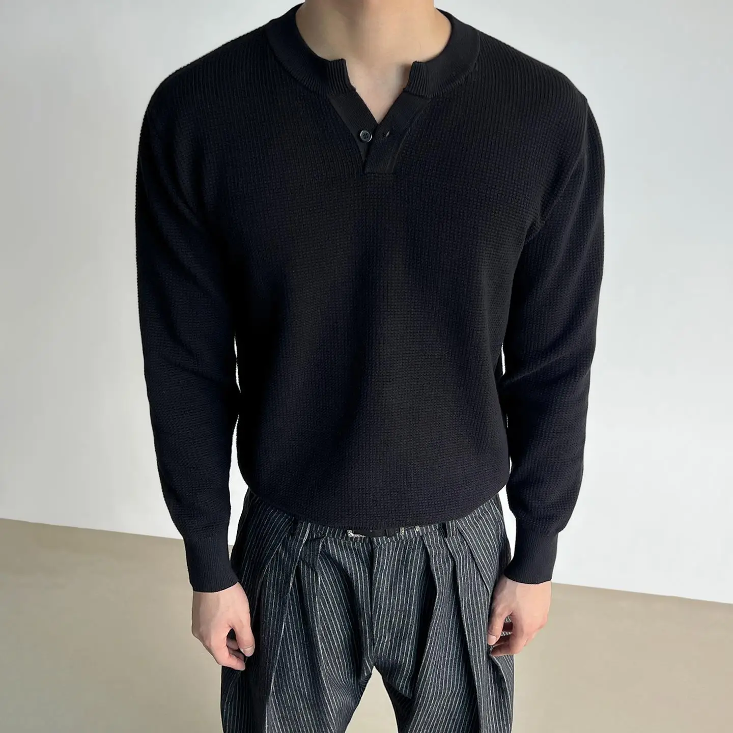 

Мужской свитер в американском ретро-стиле с воротником-стойкой, осенне-зимний, высококачественный, свободного кроя, повседневная одежда