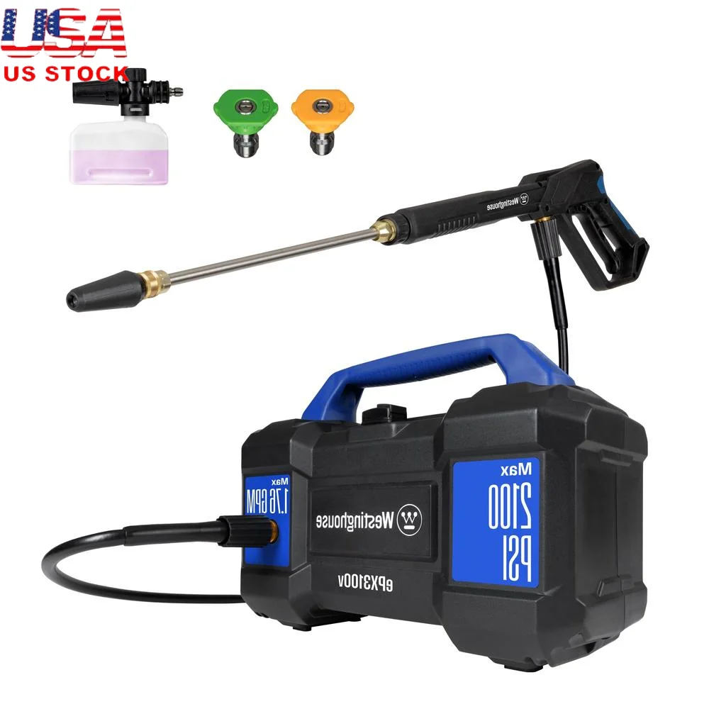 Electric Pressure Washer 2100 PSI 1.76 GPM Foam Cannon Steel Wand Carry Handle Portable Compact Cleaning Power