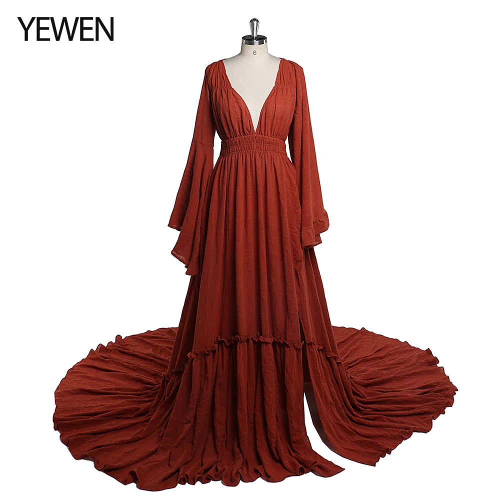 Elegant V Neck Maternity Dress for Photo Shoot with Adjustable Waist Photography Pregnancy Dress for Baby Shower YEWEN YD211230