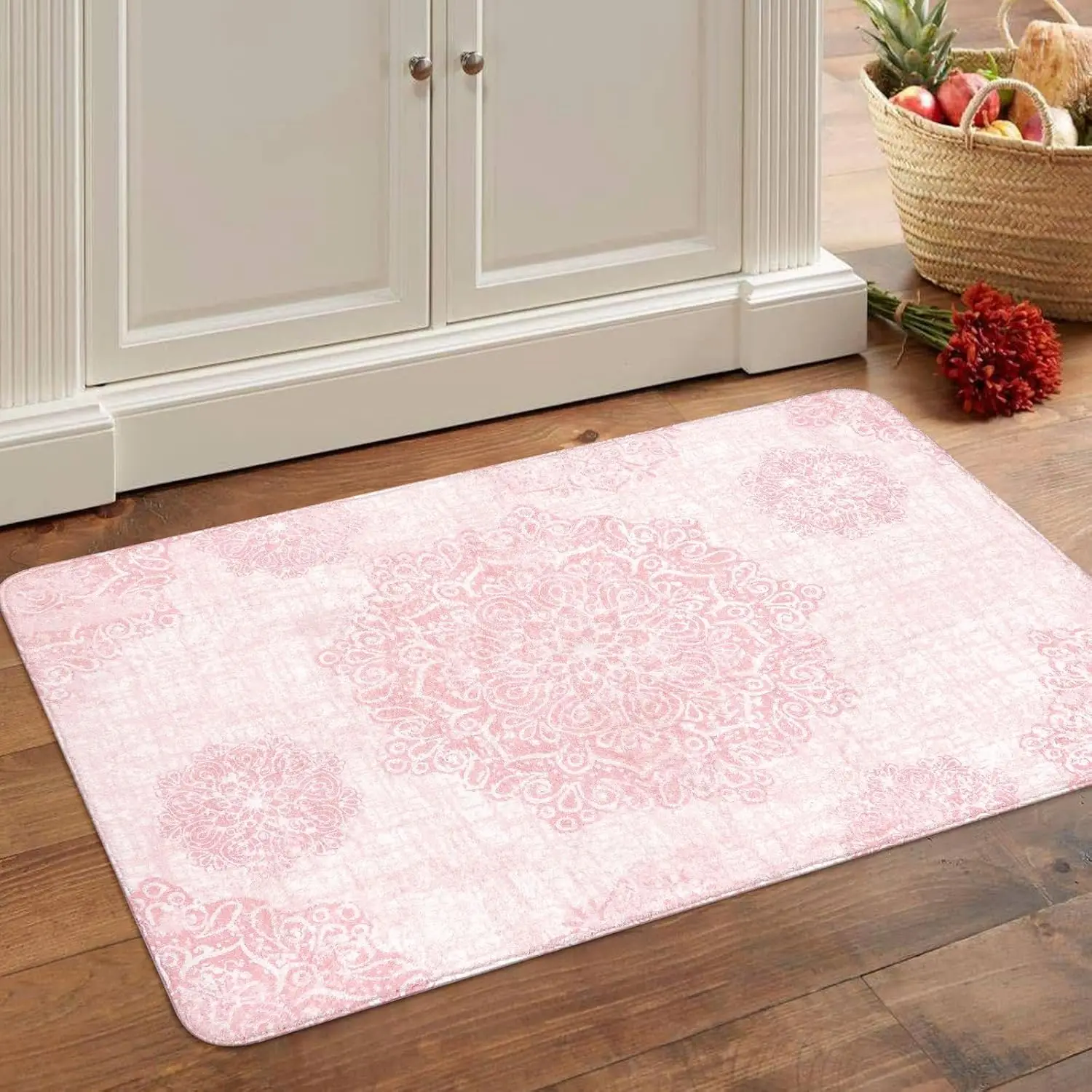 Vintage Pink Print Bathroom Rugs Restroom Non-silp Doormat Suitable for Livingroom Entrance Home Warm Decorative Accessories Pad