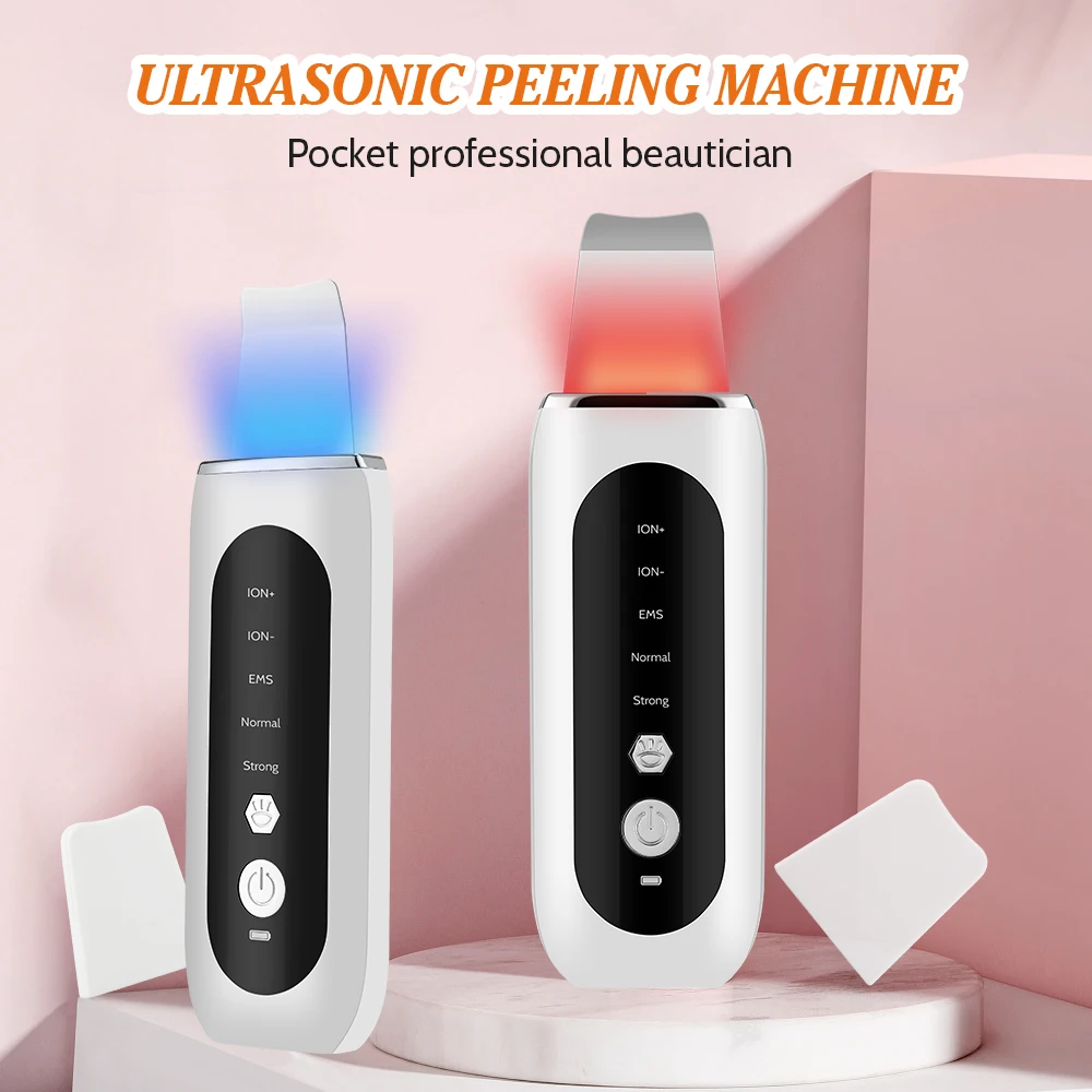 Ultrasone huidscrub voor het exfoliëren van het gezicht met ultrasone golven Ems Facial Lifting Comedondrukker Acne Pore Cleaning