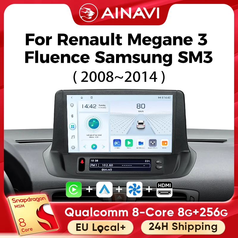 Ainavi Radio de coche para Renault Megane 3 RS Fluence Samsung SM3 2008 2010 2012 2014 reproductor Multimedia Carplay Android Auto 4G Wifi