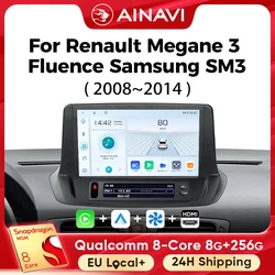 Ainavi Car Radio For Renault Megane 3 RS Fluence Samsung SM3 2008 2010 2012 2014 Multimedia Player Carplay Android Auto 4G Wifi