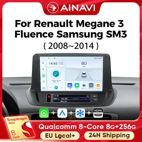 Ainavi Car Radio For Renault Megane 3 RS Fluence Samsung SM3 2008 2010 2012 2014 Multimedia Player Carplay Android Auto 4G Wifi