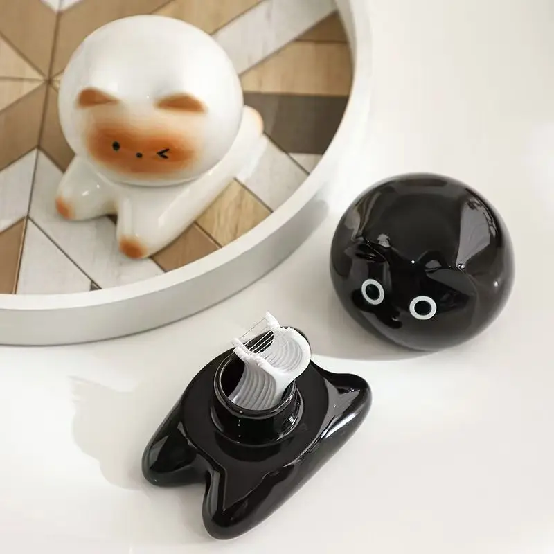 Cute style creative party cat ceramic dental brush tube dental floss tube home and office decoration hotel decoration