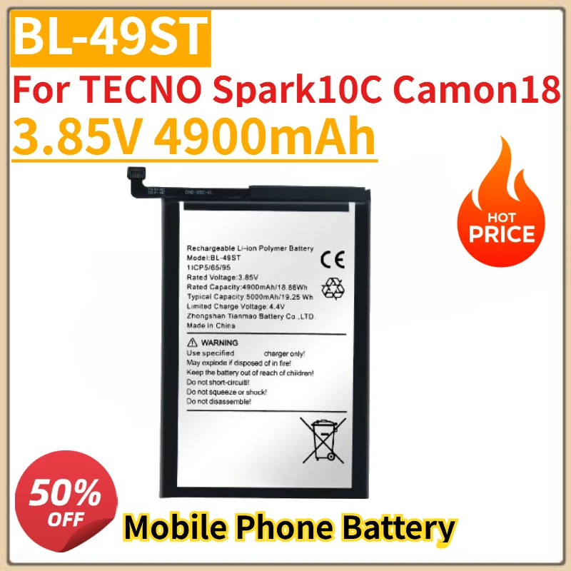 

High Quality New 3.85V 4900mAh Mobile Phone Battery BL-49ST for TECNO Spark10C Camon18