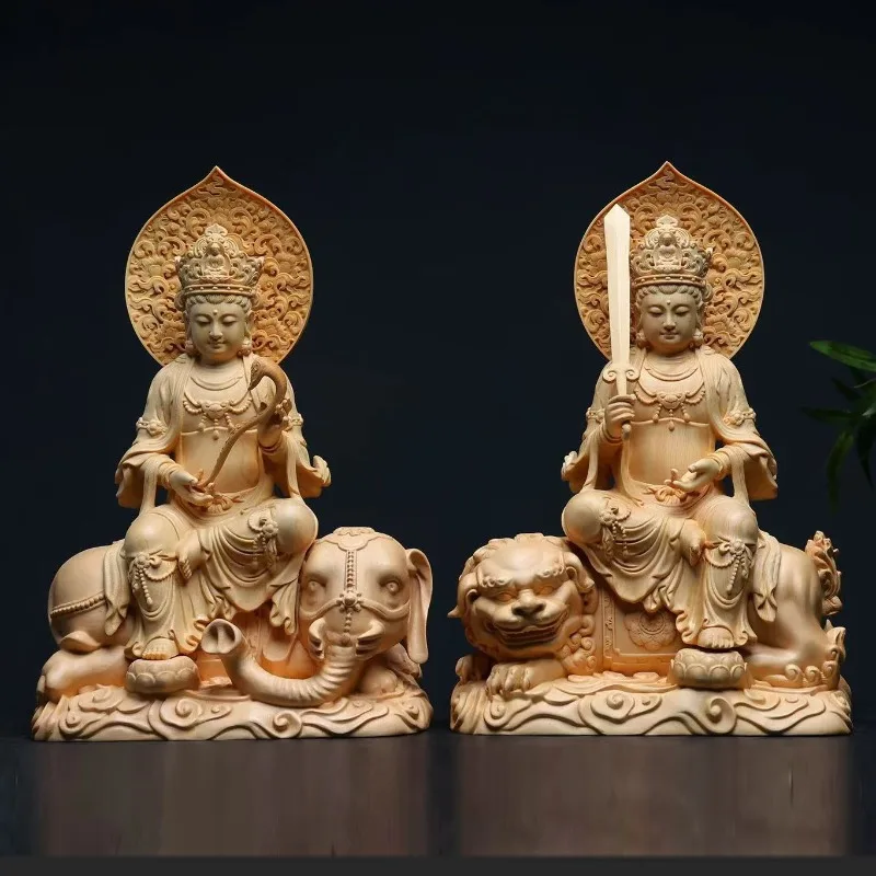 Carving Manjushri Puxian Bodhisattva to worship gods, zodiac dragon snake rabbit patron saint ornament handicrafts