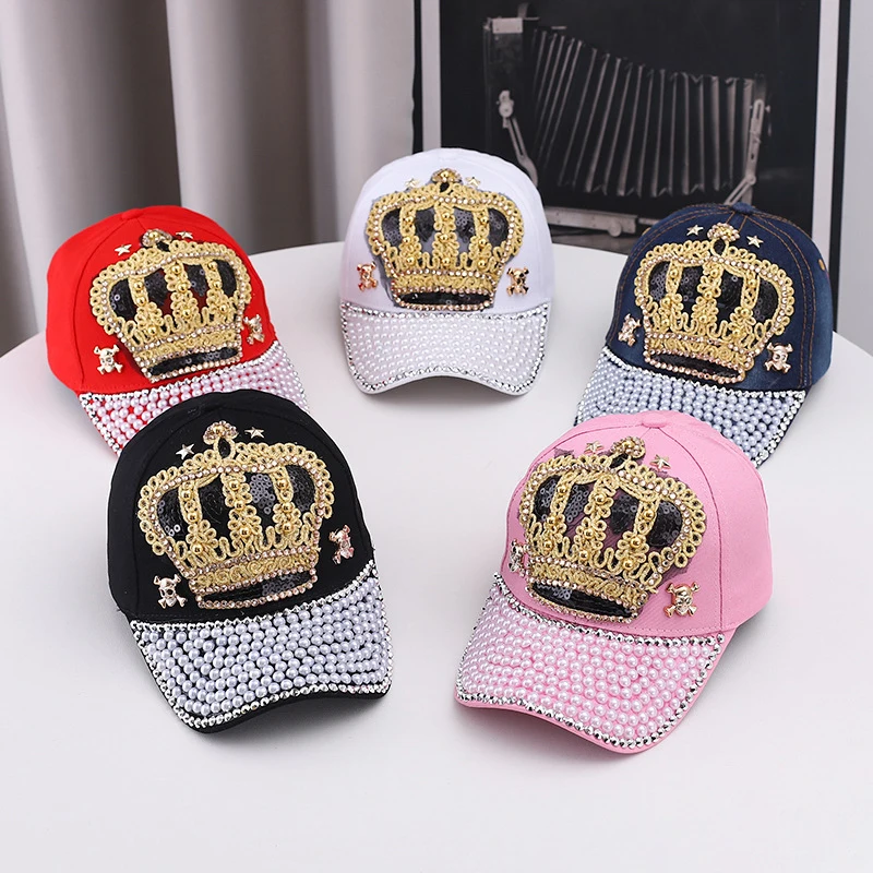 Creative Rivet Pearl Inlaid Baseball Cap Men Women Denim Duck Tongue Hat Fashion Trendy Outdoor Casual Caps Foreign Trade Supply