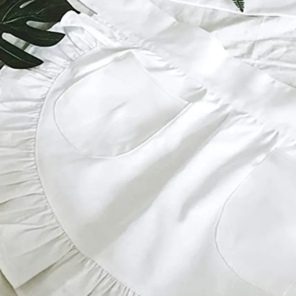 Simple Cosplay Maid Apron Hat Set White Short Half Apron Lace Trim with Pocket Lolita Bonnet Hat Man Woman