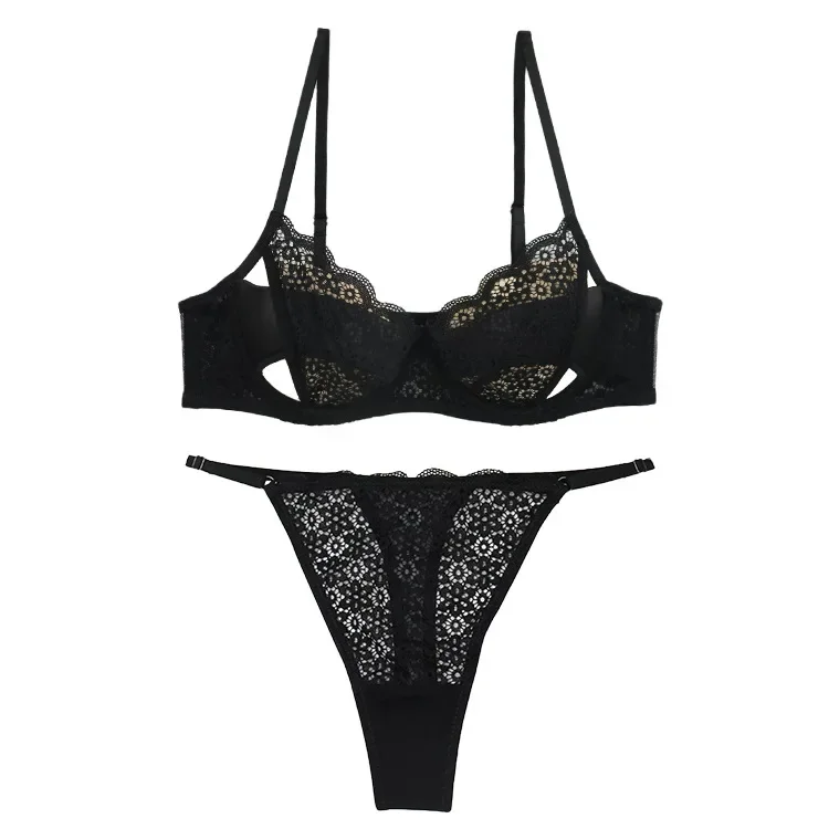 Lingerie autunnale e invernale addensata con reggiseni con regolazione dell'anello in acciaio, set di biancheria intima da donna con reggiseno di pizzo sexy raccolto sul petto piccolo