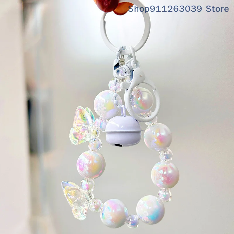 Colorful Butterfly Bowknot Acrylic Phone Chain Keychain Pendant Hand Painted Beads Phone Chain Bag Charms For Women Girls Gift