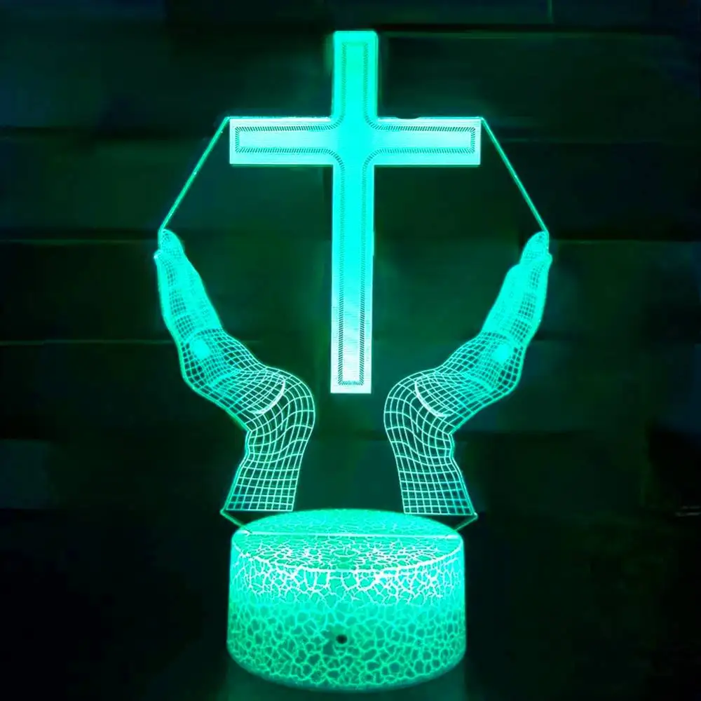 Nighdn Jesus Cross 3D Night Light for Friends Xmas Easter Room Decor Gifts Crucifix Optical Illusion Desk Table Lamp Nightlight