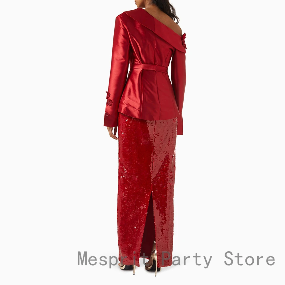 Robe de bal fourreau à paillettes personnalisée, asymétrique épaule dénudée, manches longues, robe de soirée de mariage formelle, longueur cheville, robe saoudienne