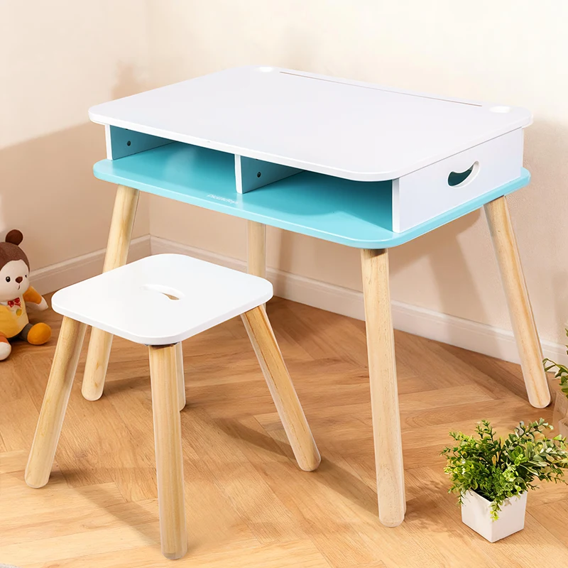 Kids Wooden Game Table and Chair Set Double Sided Storage Safety Guaranteed Space Kids Furniture
