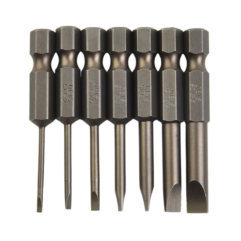 Nutdrivers Screwdriver Bit Hand Tools Slotted Tip Flat Head Screwdriver Bit 2.0 2.5 3.0 4.0 5.0 50mm 6.35mm Shank