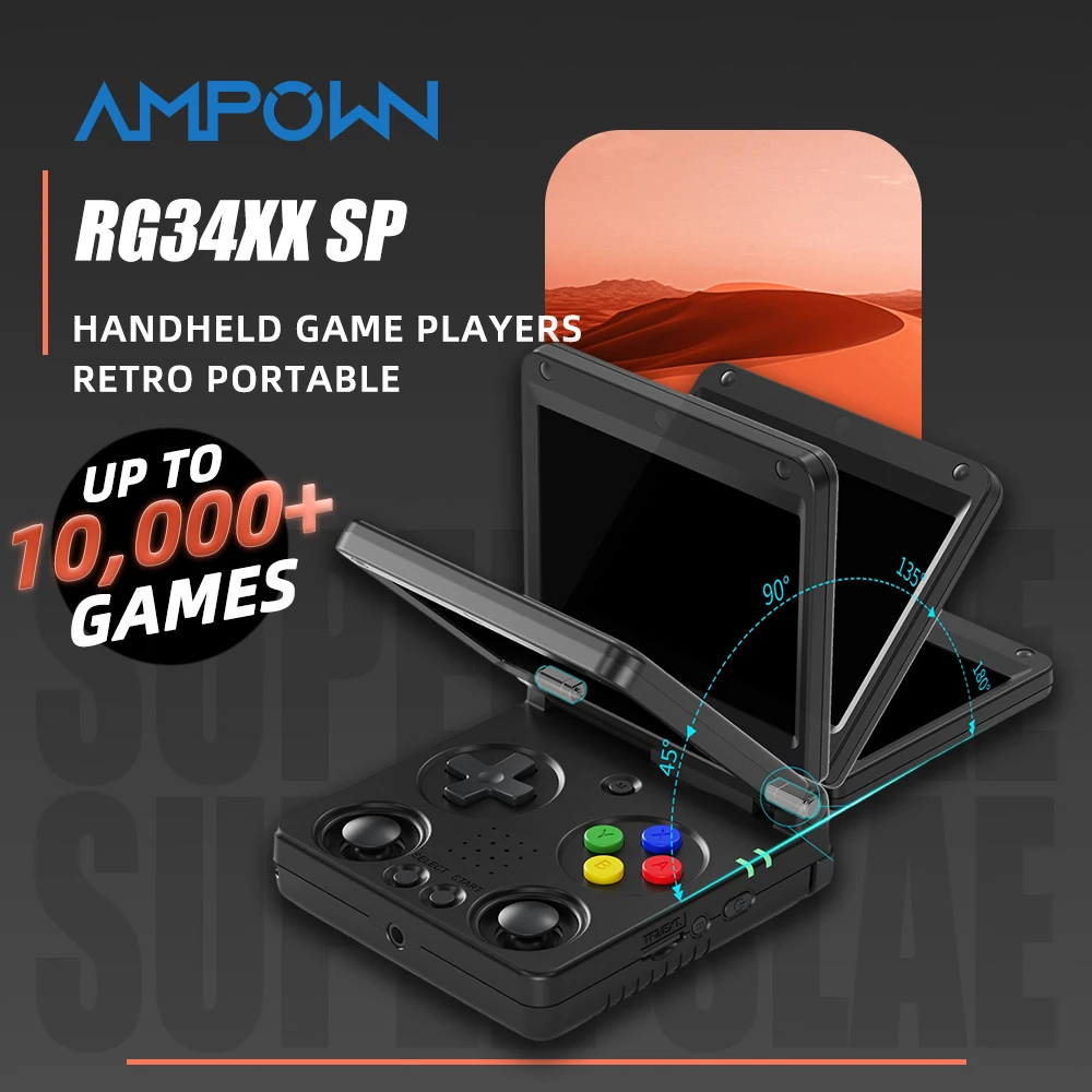 

AMPOWN Anbernic RG34XXSP Folding Handheld Game Players 3.4'' IPS Linux OS Portable Video Game Console 64-bit Retro Games HD TV