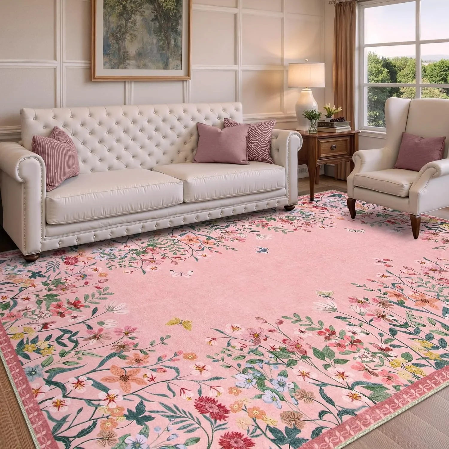 

Living Room Carpet Floral Pattern Machine Washable Easy To Fold Rug Bedroom Bedside Mat Large Area Home Decoration Floor Mats