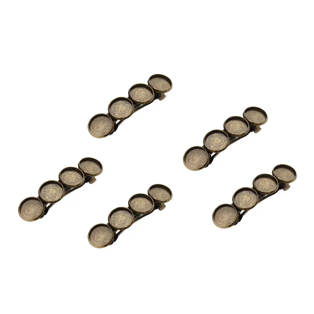 

5Pcs Vintage Hair Clips DIY Round Base Plate Copper Barrette for 12Mm Patch Accessories Women Headdress Party Birthday Gift