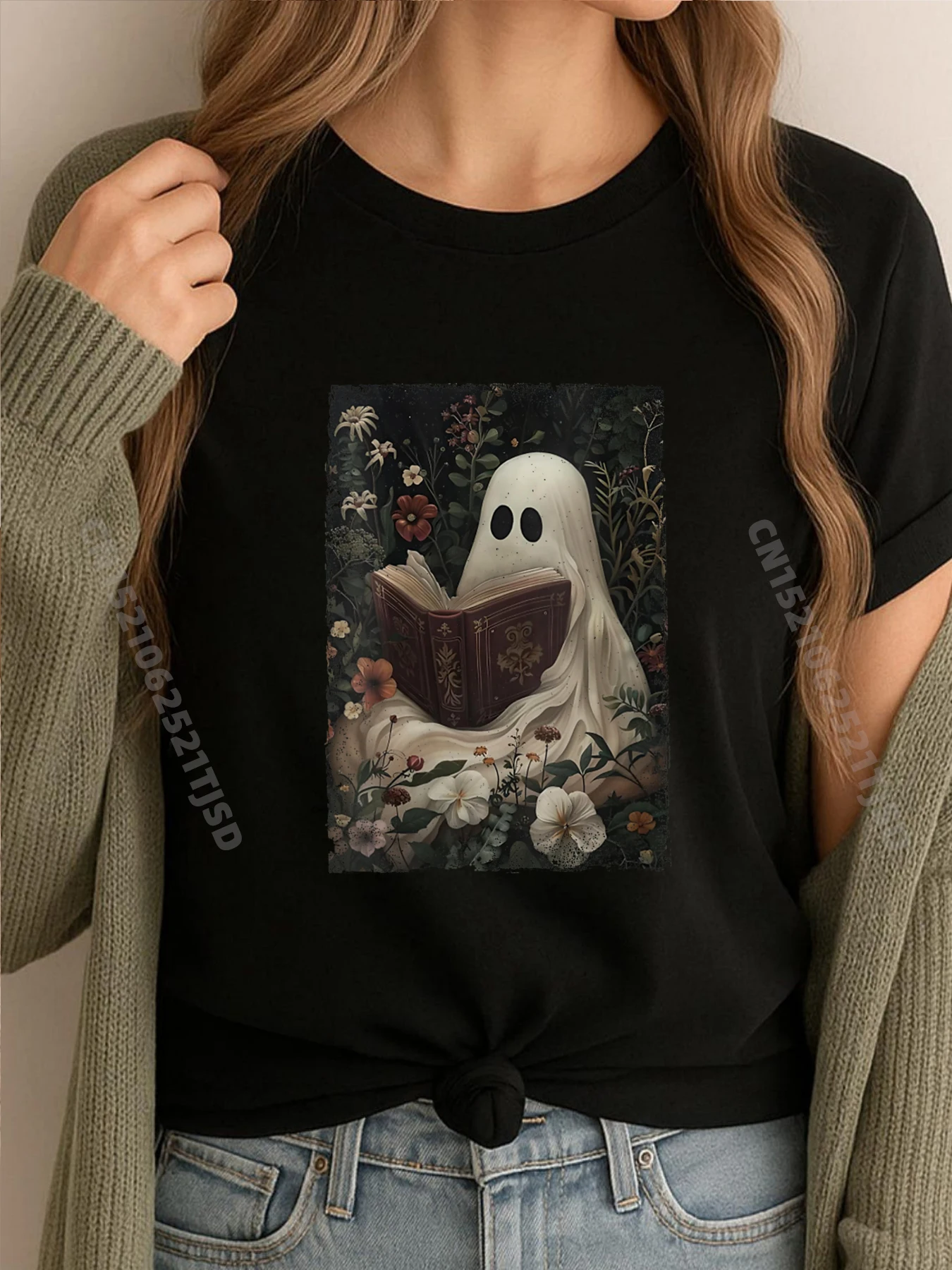 

Женская цветочная книга для чтения призраков на Хэллоуин, готическая мужская одежда, футболка, мужские футболки с принтом