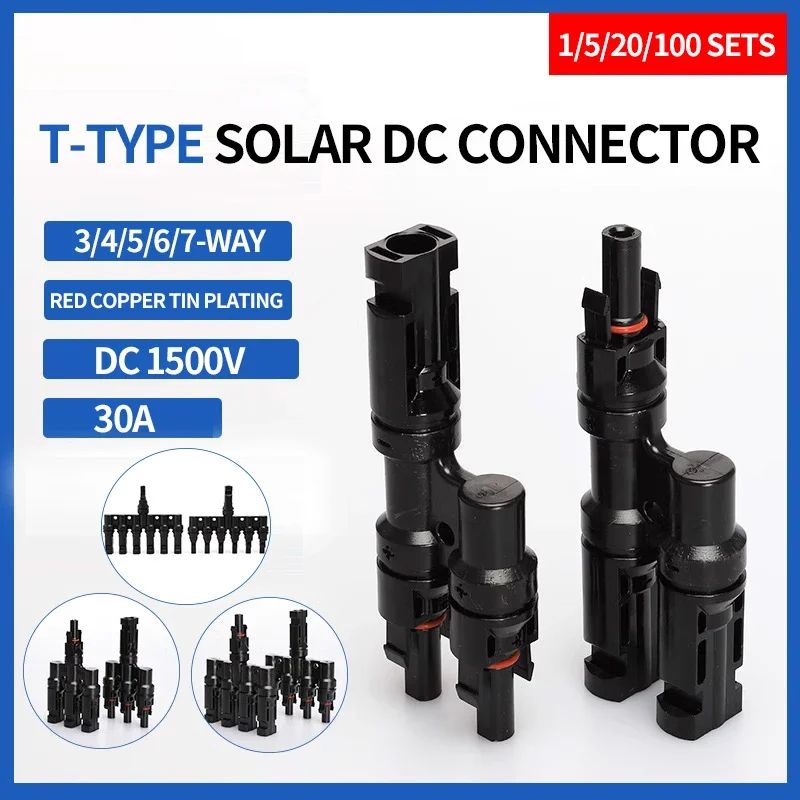 1/5/20/100 Sets  Photovoltaic Connector T-Type 3-Way Solar Panel Assembly 2-To-1 Converter Parallel Series Connector