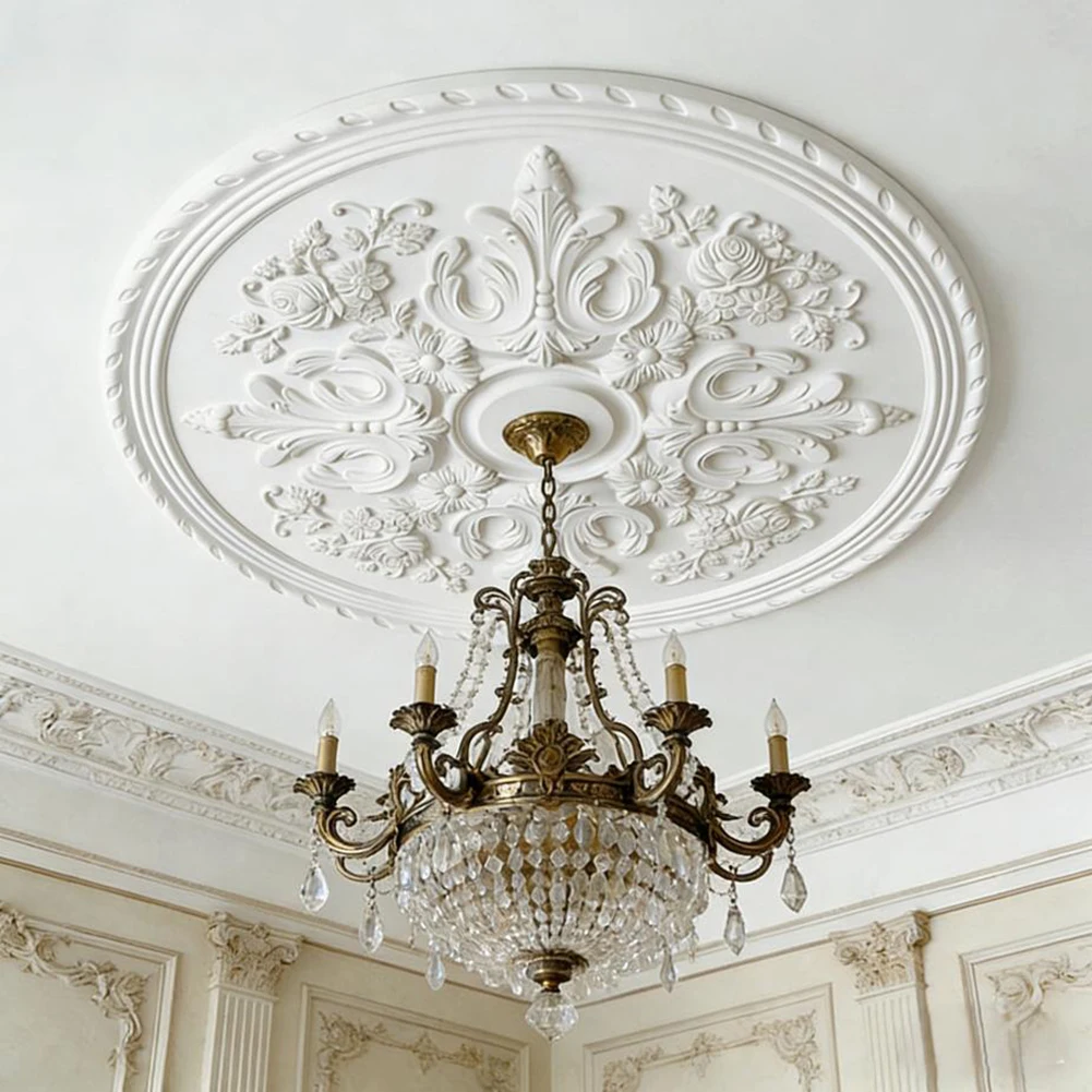 

Декоративный потолочный медальон из полиуретана, 60 см, с цветочным узором, круглый, для люстр и светильников, 1 шт.