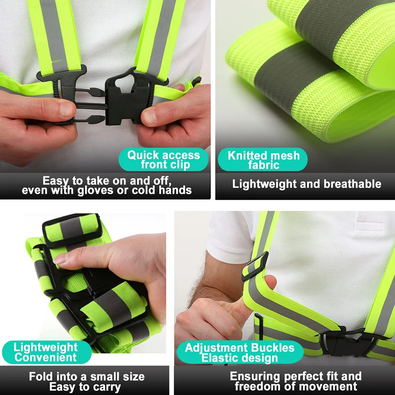 Chaleco reflectante ajustable, correas de seguridad de alta visibilidad, cinturón reflectante, accesorios para caminar por la noche, ciclismo y correr