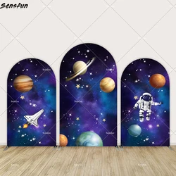 Outer Space Astronaut Boy 1st Birthday Arched Cover Backdrop Baby Shower Decoration Galaxy Rocket Planet Background Party Banner