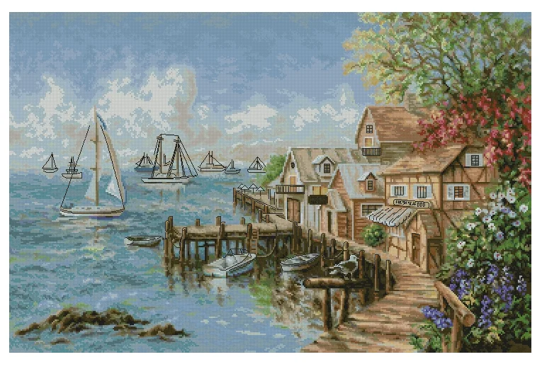 

Портовые пейзажи 18CT 16CT 14CT без печати, наборы для вышивки крестом высшего качества, вышивка, искусство, сделай сам, рукоделие ручной работы, домашний декор