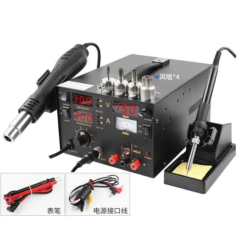 909D Soldering Iron 220V 110V Hot Air Gun Station+Soldering Iron+DC Power Supply 3in1 Electric Rework Station Adjustable