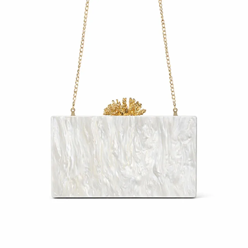 

White Solid Acrylic Luxury Party Evening Bag Woman Wedding Cute Vintage Box Clutch Purse New Trendy Handbag Fashion Women Bags