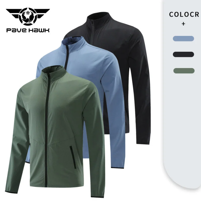 Outdoor Sports Long Sleeved Jacket Men Quick Drying Breathable Standing Neck Zippered Jackets Casual Running Fitness Fishing Top