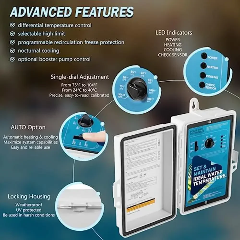 Pool Solar Temperature Controller GL-235 Aqua Solar Pool Control 12/24VAC 120/240VAC Output Pool Spa Hot Tub Heating Cooling