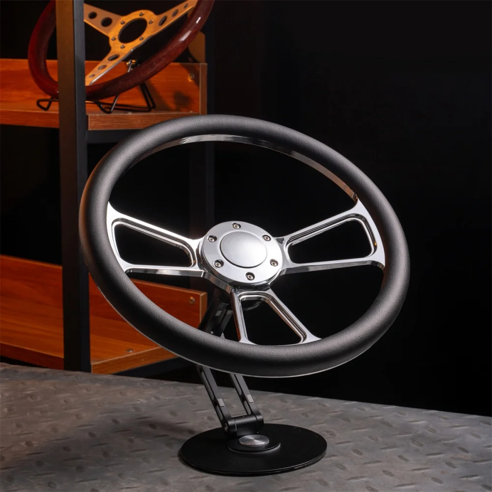 TIYPEOR universel 14 pouces 350mm classique en cuir noir et support à trois rayons chromé volant de 5mm d'épaisseur