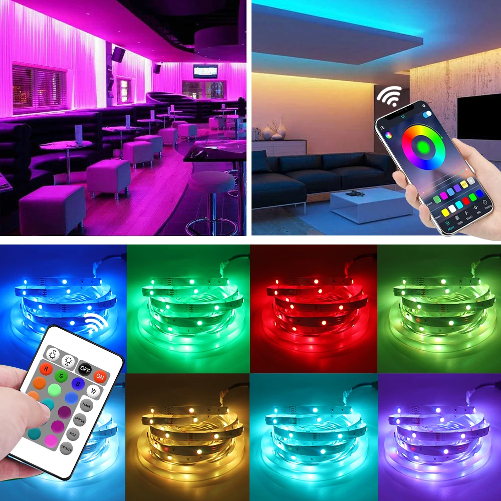 DC 12V RGB LED Strip Lights SMD 5050 Bluetooth Wifi Control Luces Led nastro flessibile a diodi funziona con Alexa Google Home