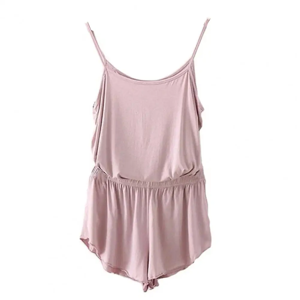 2-teiliges Damen-Sommer-Pyjama-Set Einfarbiges Ärmelloses Top und Shorts Damen-Schlafanzug-Set – Detail 3