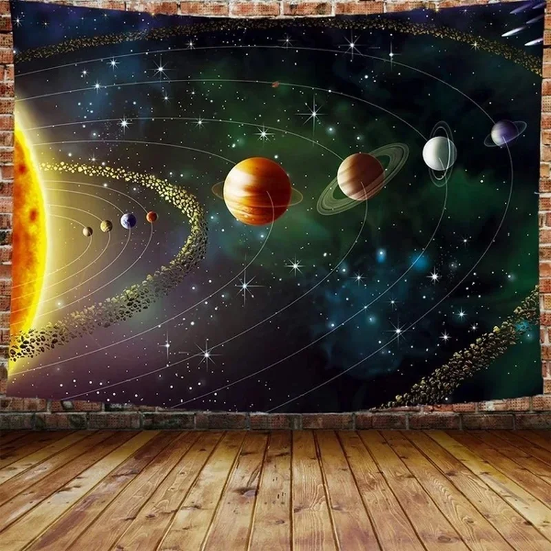 VIKAMA Outer Space Wall Tapestry Planets Orbit Sun Stars Cosmic Galaxy Pattern Fabric Wall Backdrop Indoor Room Decor