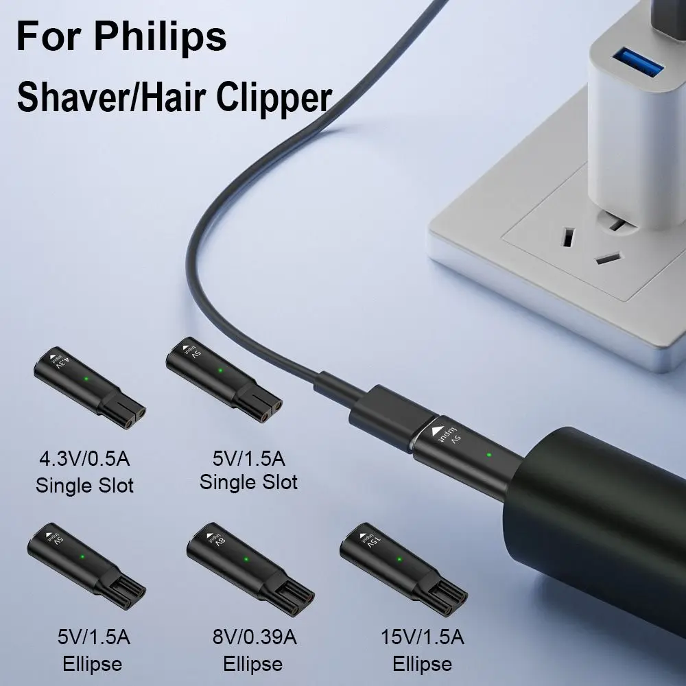 4.3V/5V/8V/15V Shaver Type-C Charging Converter Aluminium Alloy Indicator Light Hair Clipper Power Adapter Household for Philips