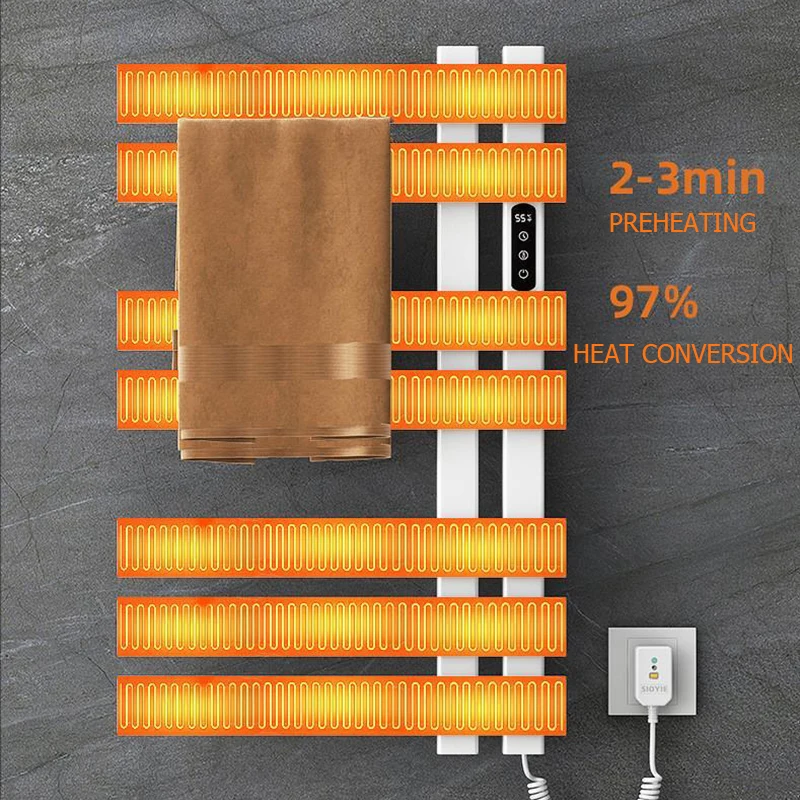 OXG Wall Mounted Electric Heated Towel Rack 7Bars Energy Saving Sterilization Bathroom Warmer Dryer Heated Towel Rails