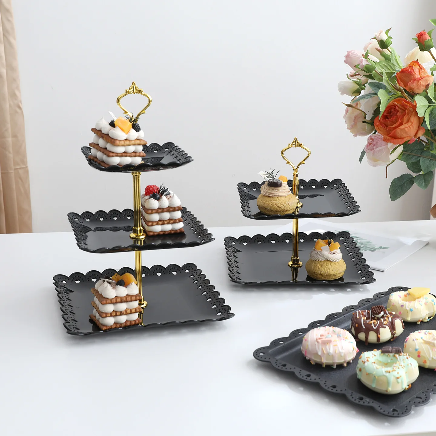 

15PCS Luxury Cake Stand Wedding Party Dessert Table Candy Fruit Plate Cake Self-help Display For Home Table Decoration Trays