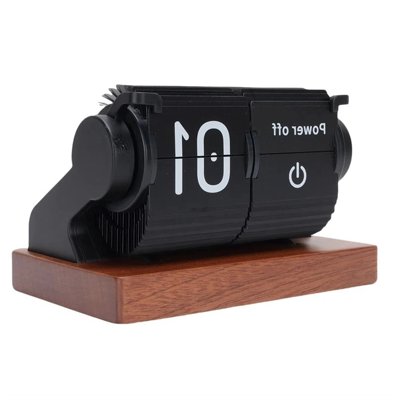 A08R~ Battery Operated Vintage Flip Clock Mechanical Automatic Page Turning Clock With Wood Base For Living Room Office