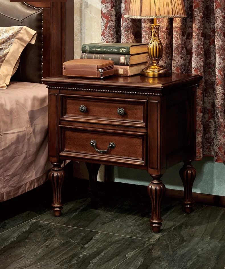American all-solid wood bedside table Bedroom bedside cabinet Light luxury