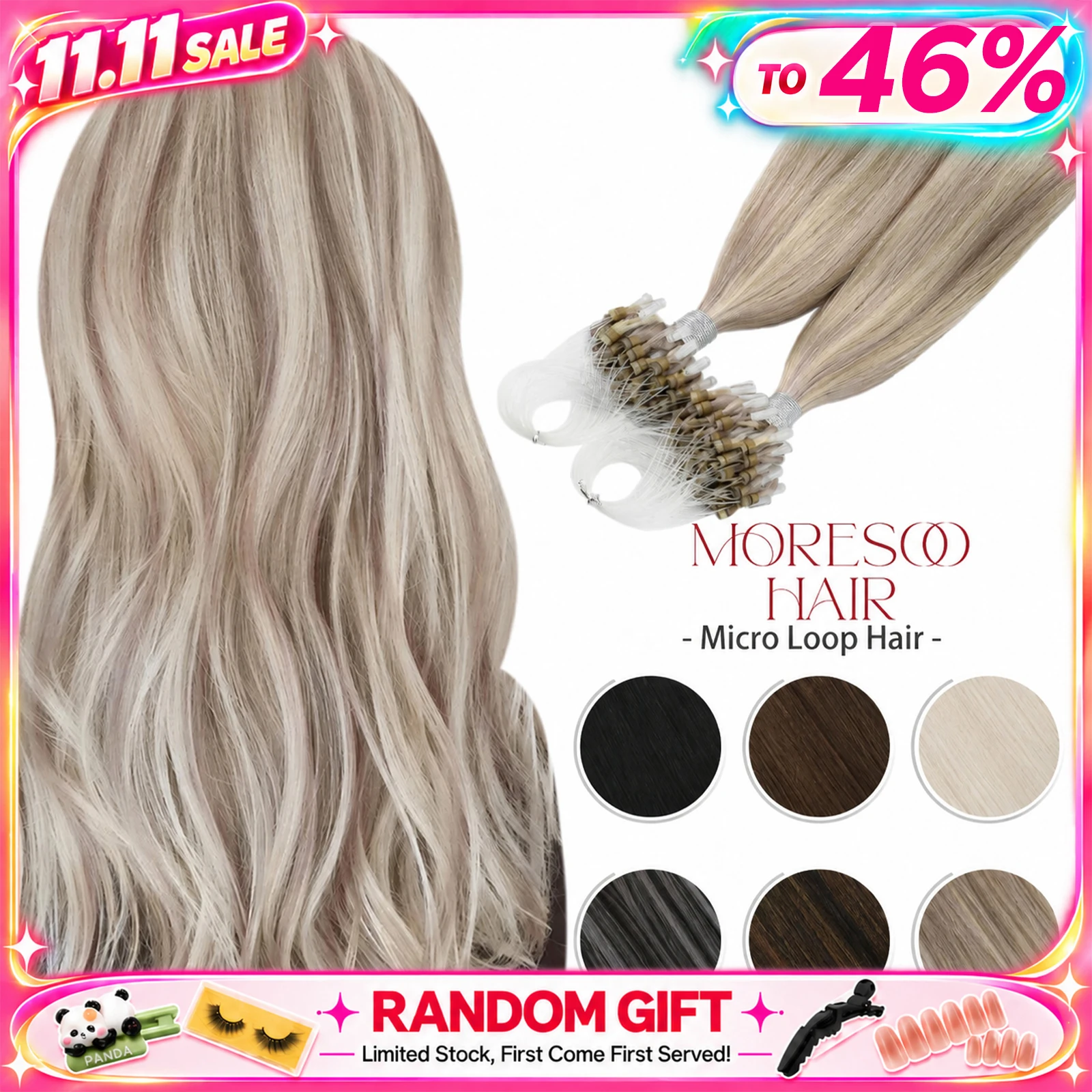 Moresoo Micro Link Hair Extensions Human Hair Micro Loop Hair Cold Fusion 50G Invisible Brazilian PreBonded Remy Micro Ring Hair