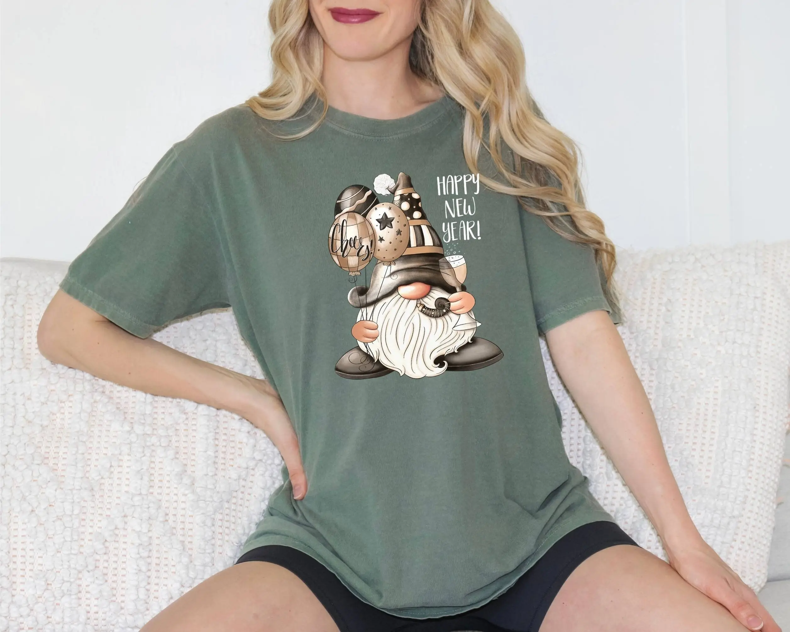 Comfort Colors T Shirt Christmas Gnome Happy New Year Drinking Cheers Merry Xmas