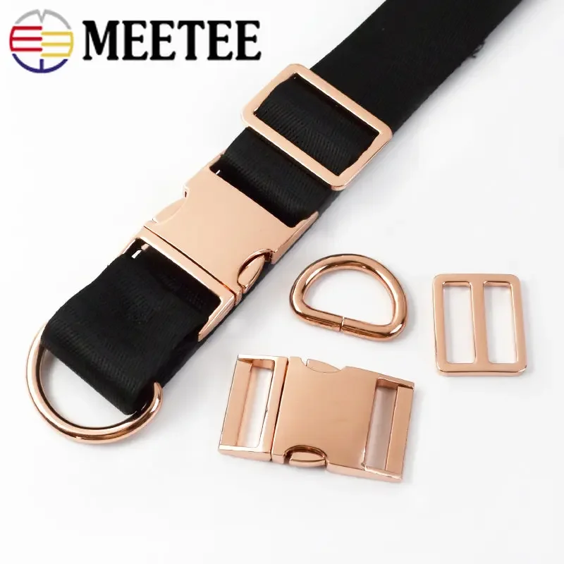 2Sets 15-38mm RoseGold Side Release Buckle D Ring Tri Glide Adjust Clasp Bag Strap Dog Collar Belt Hook DIY Hardware Accessories