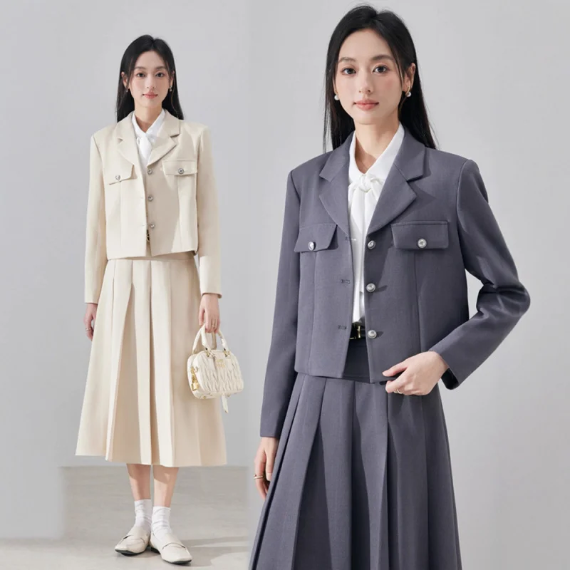 

Короткий блейзер для женщин, миниатюрный весенне-осенний студенческий костюм для интервью, официальная одежда, профессиональный элегантный костюм для поездок на работу